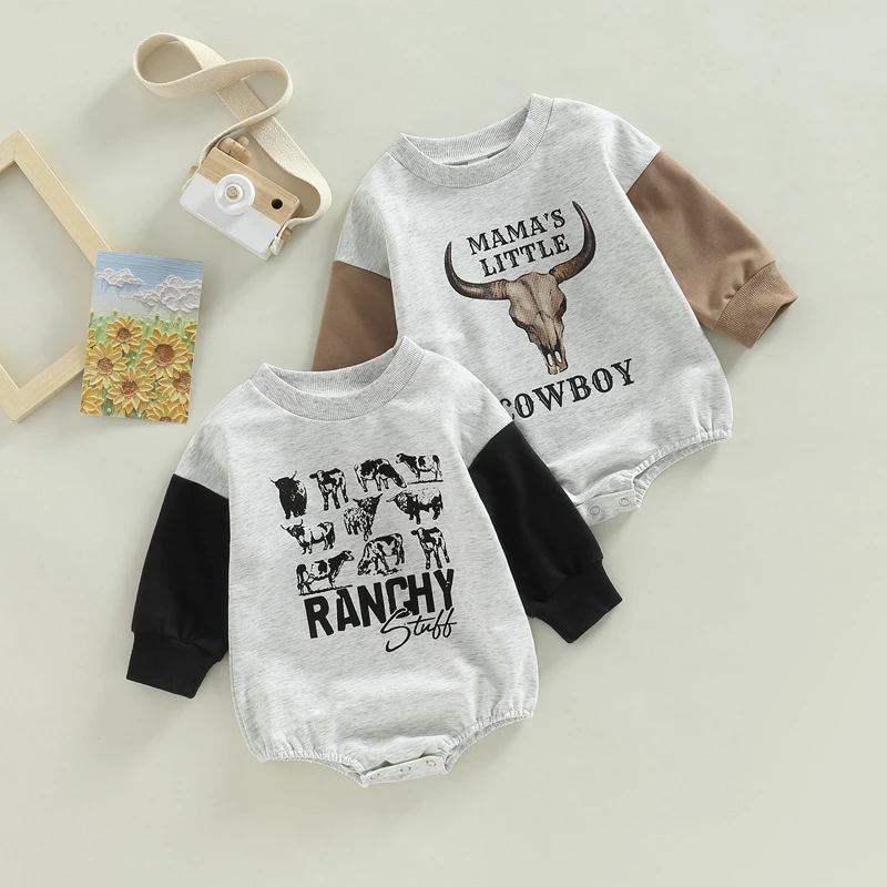 Newborn Baby Girl Boy Cow Print Sweatshirt Romper Crewneck Oversized