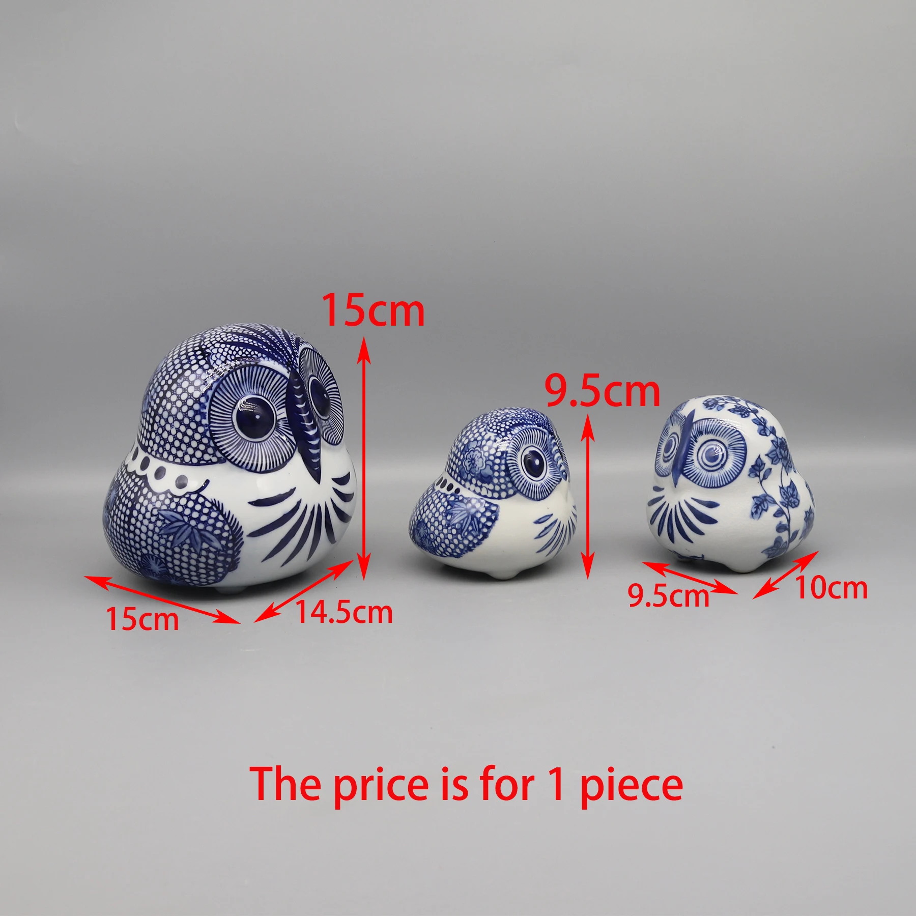 Decorative ceramic owl, blue and white ceramics 2