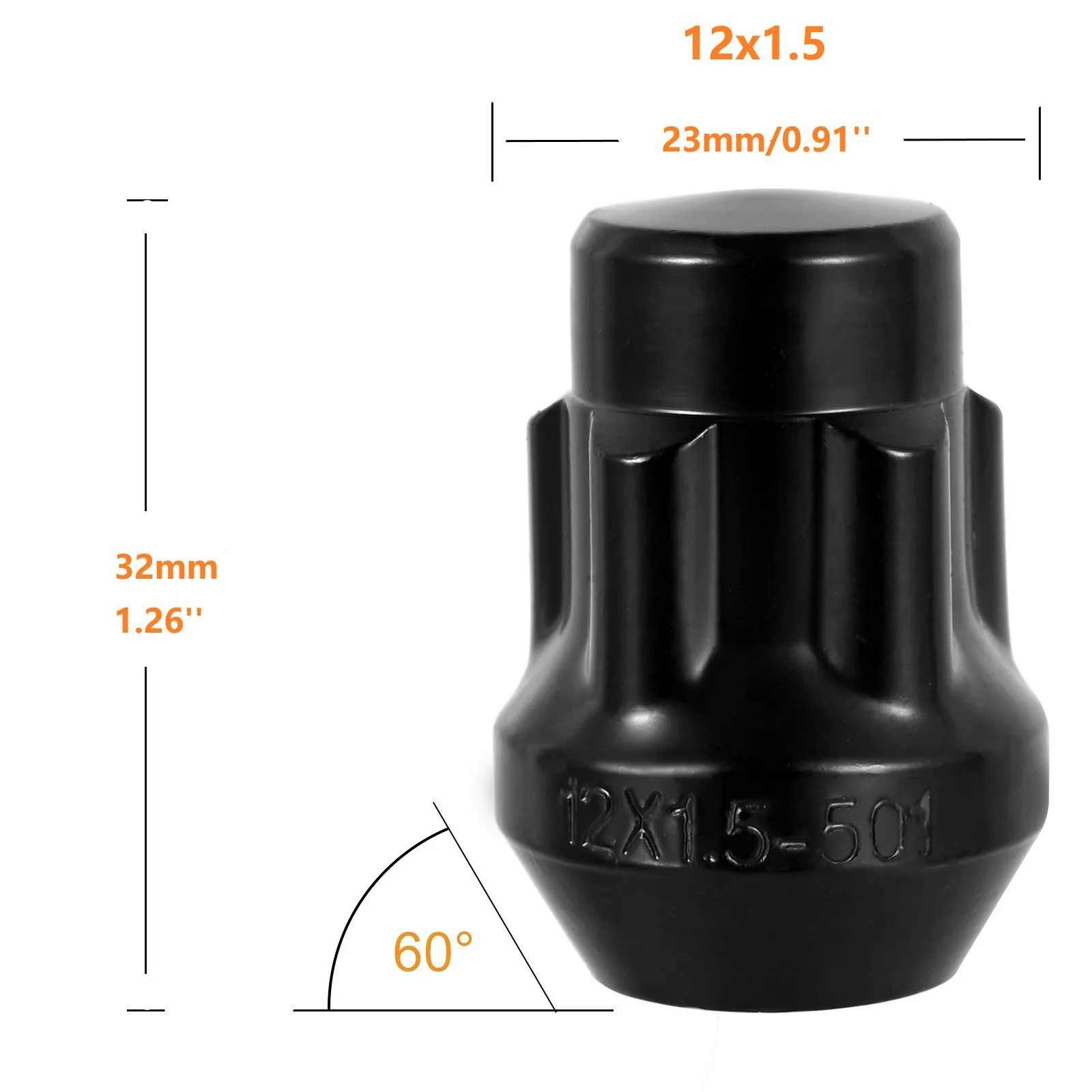 black locking lug nuts set 4 Locks + Key M12 x 1.5 12 x 1.5 Closed End Bulge 1.38