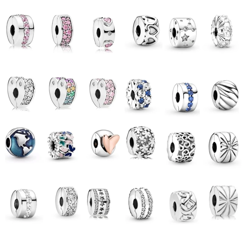 

Silver 925 Moon Charm Star Shining Sun Clip Flower Girl Safety Chain For Women Original Pandora Bracelet Fixed Beads Charm Gift