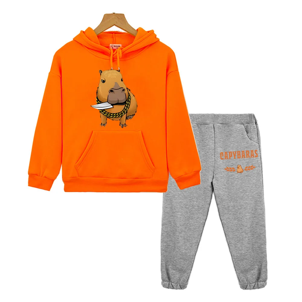 Capybara Autumn anime hoodie kids boutique clothes Hooded Sets y2k sudadera Fleece Pullover Jacket Sweatshirt boys girl clothes