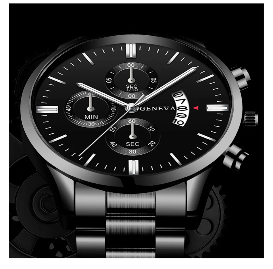 3PCS Set Mens Fashion Wing Bracelet Hexagonal Column Pendant Necklace Watches Men Business Stainless Steel Calendar Quartz Watch