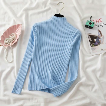 بلوفر نسائي محبوك مضلع سترة خريف وشتاء بلوفرات بياقة مدورة وأكمام طويلة سترات نسائية أساسية ضيقة 6