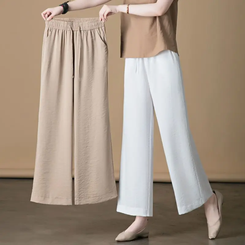 Elegant Fashion Harajuku Slim Fit Female Clothes Loose Casual All Match Trousers Solid High Waist Straight Leg Wide Leg Pants