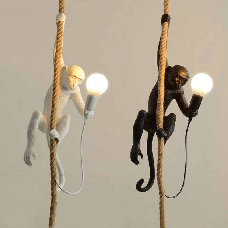 

Resin Monkey Table Lamp Creative Bedroom Cafe Restaurant Bar Wall Lamp Hemp Rope Ceiling Lamp Children's Room Lamp