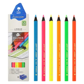 MARCO Matite pennarelli fluorescenti a 6 colori che evidenziano il barile triangolare in legno nero da 3,7 mm, piombo secco, non tossico, resistente allo sbiadimento