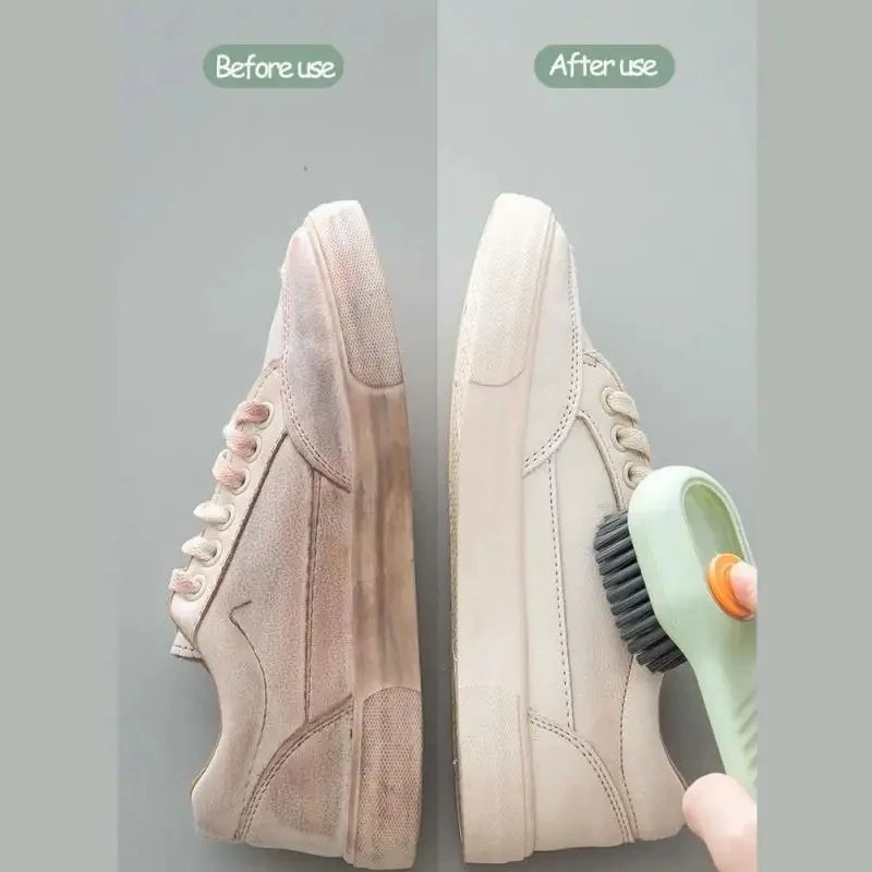 Automatic pressing liquid long handle shoe brush with soft bristles For laundry cleaning