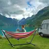 Hammock with Space Saving Metal Stand, Indoor Hammock Stand With Carrying Bag, Strong Striped Print Strong Load-Bearing 1