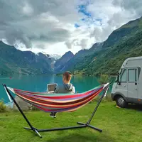 Hammock with Space Saving Metal Stand, Indoor Hammock Stand With Carrying Bag, Strong Striped Print Strong Load-Bearing 1