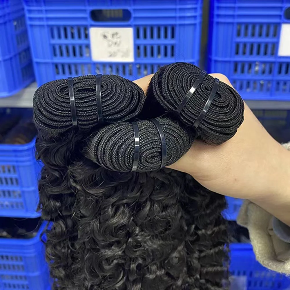 Burmese Curly Real Human Hair Extensions Spiral Hair Quick Weave Bundles For Wholesale Full Head Sew In Weft Hair Natural Black