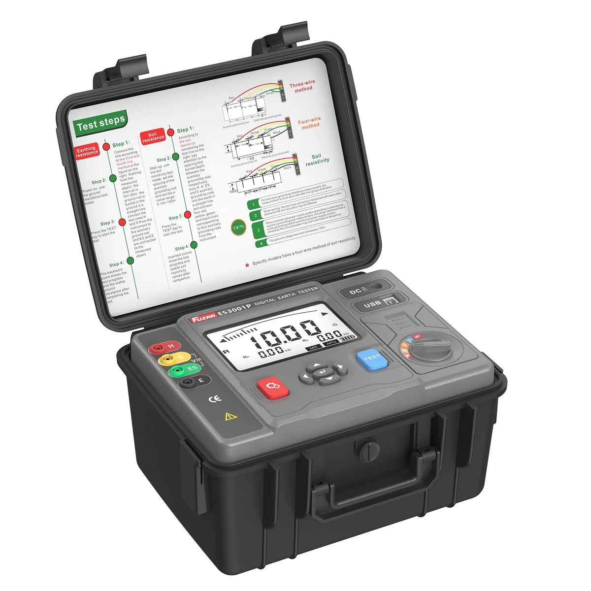 ES3000P ES3001P ES3002E Multi-function Earth Resistance Tester Ground Resistance 0-200.0k&Omega; Soil Resistivity AC DC Voltage 1000V