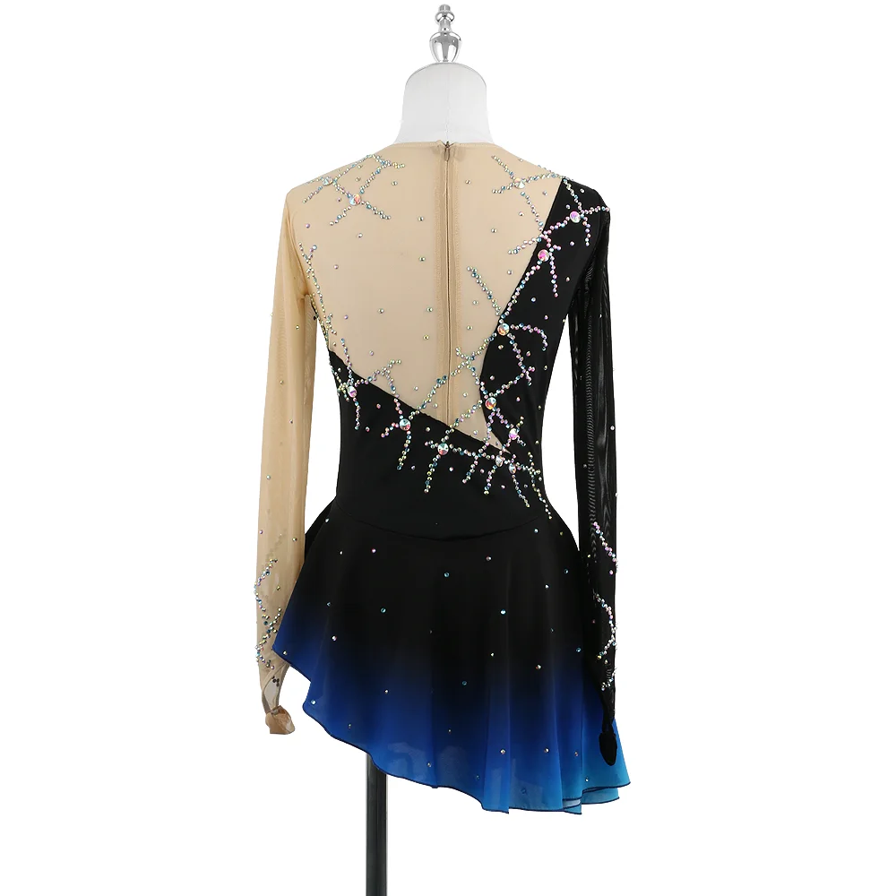 Zagitova Figure Skating Dress Women Girls Ice Skating Skirt Competition Gradient Blue Mesh Skirt Gymnastics