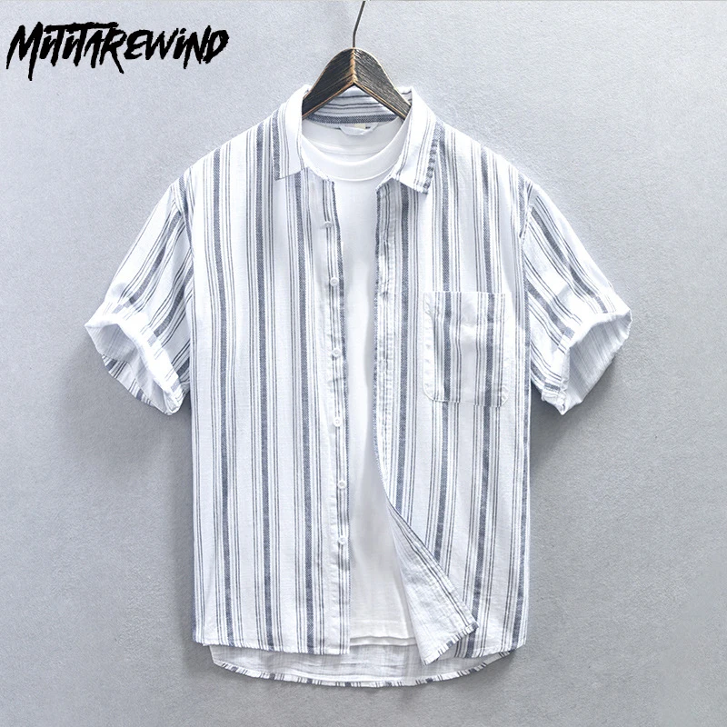 

Summer Casual Shirts for Men 100% Cotton New in Shirt Striped Short Sleeve Shirt Trend Male Simple Versatile Tops harajuku shirt