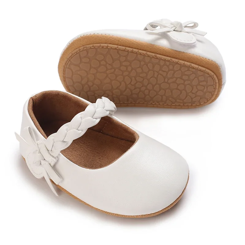 0-18months Toddler Girls Non-Slip Flats Shoes Soft Sole Pu Leather Bow Crib Shoes