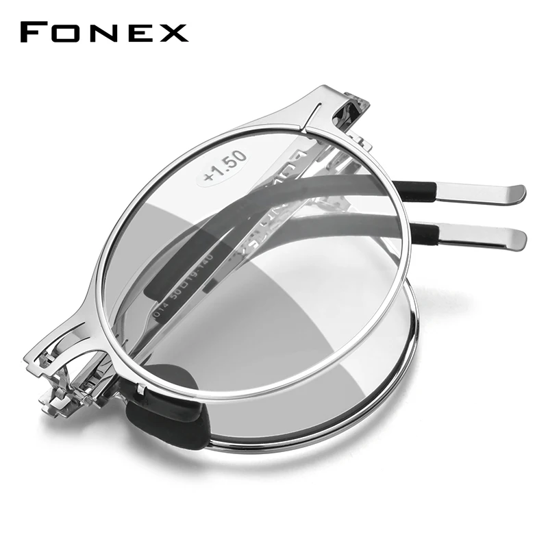 FONEX Photochromic Grey Anti Blue Blocking Folding Reading Glasses Men Women Hyperopia Screwless Foldable Eyeglasses LH014