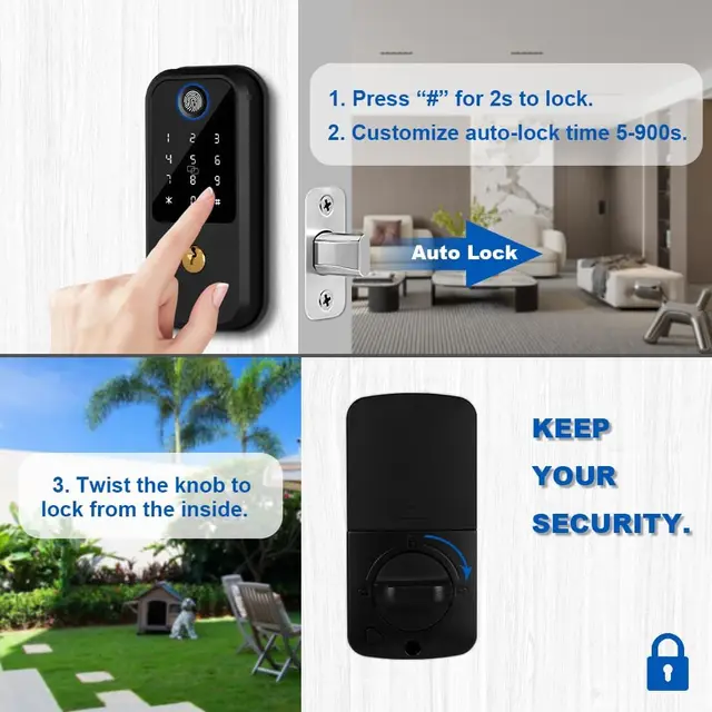 Smart Deadbolt Lock with Keypad, Fingerprint Door Lock, Keyless Entry Door Lock Door Auto Digital Electronic Lock for home 2