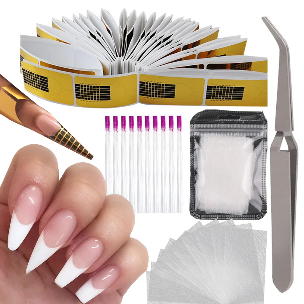 100pc Nail Art Form Fiberglass UV Nail Extension Set UV Gel Nail Building Guide Acrylic Nail Art