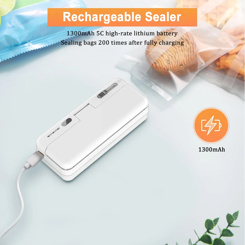Mini Heat Bag Sealing Machine Plastic Package Sealer Bags Clip Bag Handheld Food Sealer Rechargable Food Packaging Heat Sealer