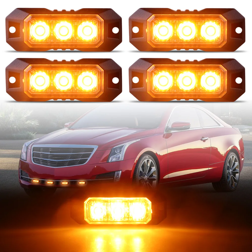 4PCS3LEDStrobeGrillLightsforTrucksCarVehicleAmberFlashing