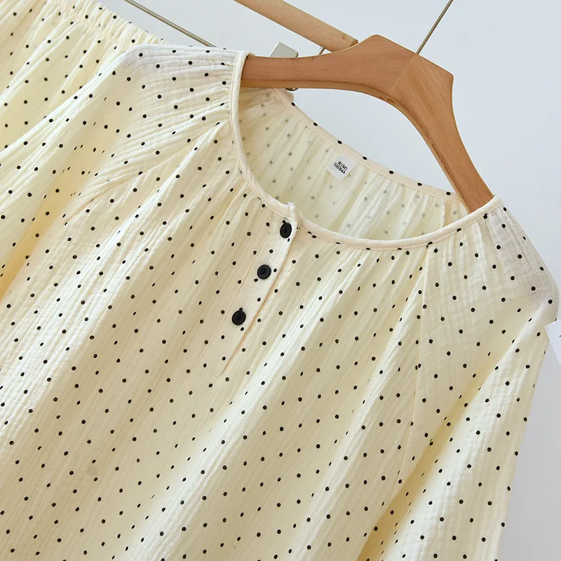 2024 Summer Cotton Gauze Pajama Sets Women Thin Short Sleeve Loungewear Calf-Length Pants Home Clothes Female O-Neck Sleepwear