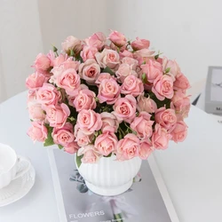 15 Heads Artificial Flower Silk Rose Bridal Bouquet Wedding Table Party Vase Indoor Home Decoration Accessories Christmas Wreath