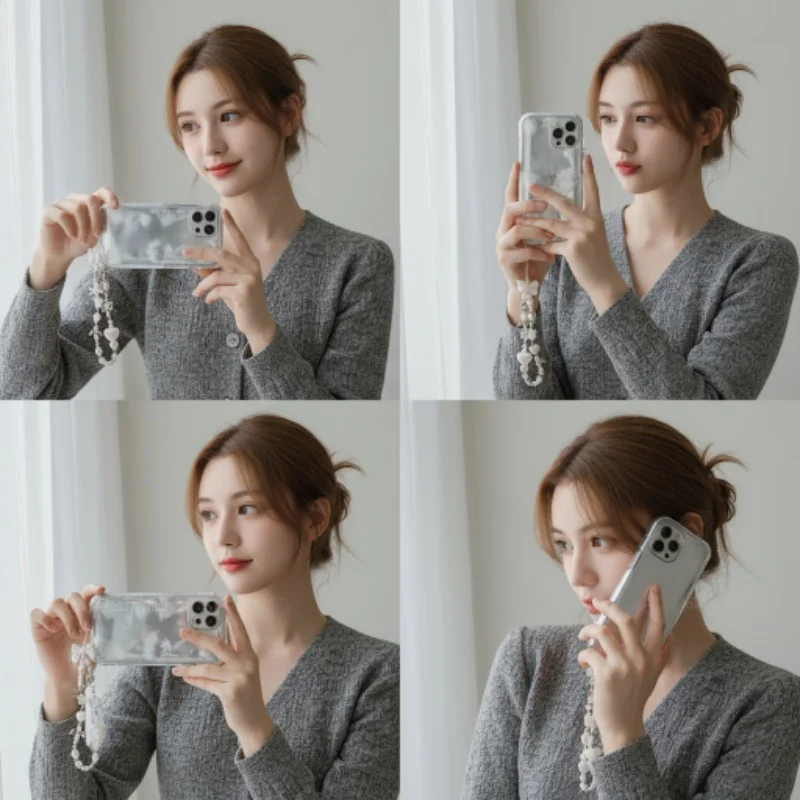 여성용 흰색 리본 하트 모양 Y2K 스타일 휴대용 도난 방지 휴대폰 끈 ? 다기능 휴대폰 스트랩, 가방 액세서리