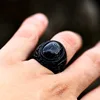 Bagues Vintage en Zircon noir turc pour hommes, faites à la main, rétro, en acier inoxydable, en pierre d'oeil de tigre, bijoux de fiançailles de mariage classiques