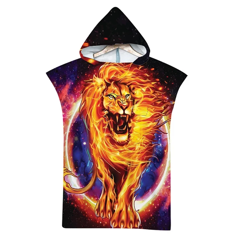 Microfiber Animal Printed Hooded Beach Towel for Adults Quick Dry Swimming Pool Poncho Tiger Lion Bath Towel With Cloak Bathrobe 5