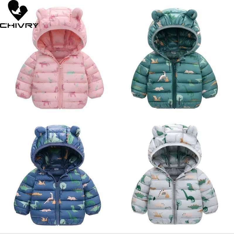 Kids Winter Cotton-padded Jacket Toddler Baby Boys Girls Cute Cartoon Hooded Zipper Coat Children Thick Warm Down Short Jackets