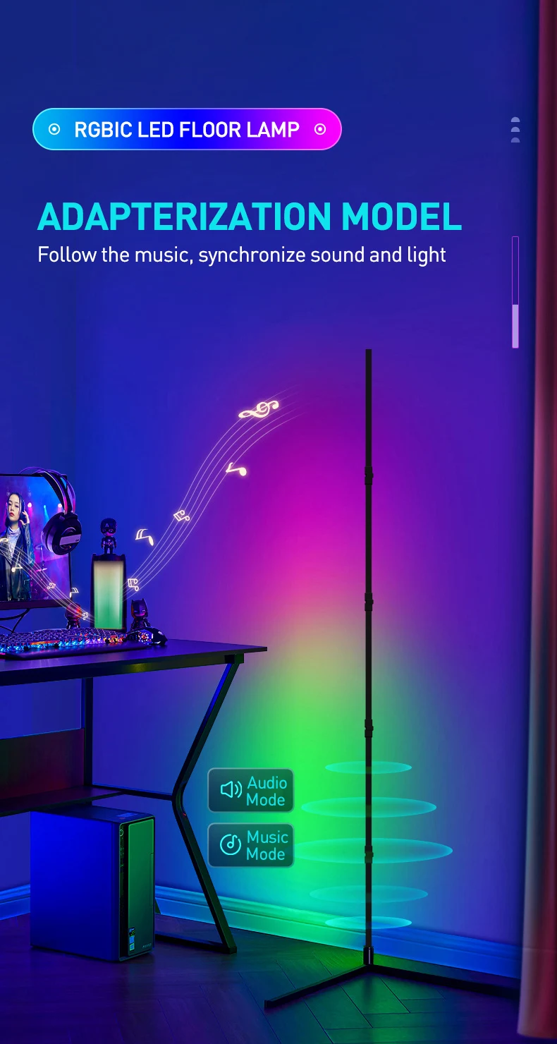 RGB LED Floor lamp 180CM Smart APP Remote Control Modern Corner 2PCS Floor Light Atmospheric Standing Light Indoor Home Decor