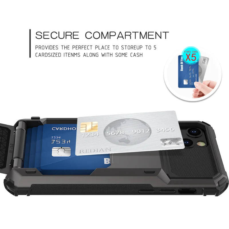 Durable Shockproof SUV Flip Cover with Card Slots and Holder