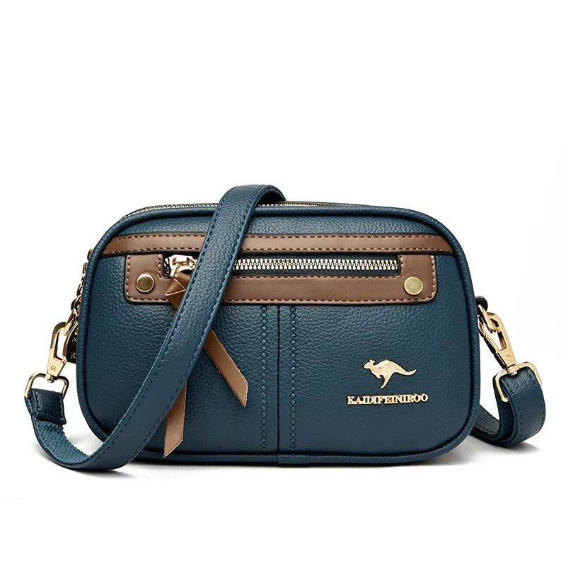 حقيبة كتف جلد طبيعي للسيدات، بتصميم ثلاثي الطبقات،...