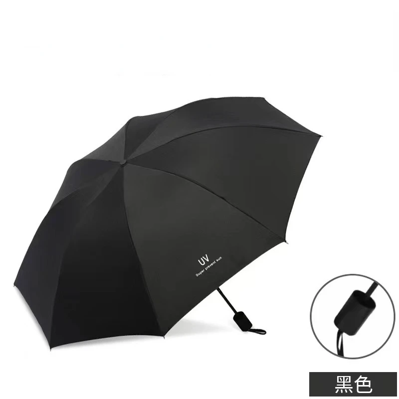 Automatic Manual Uv Black Plastic Umbrella Three Fold Umbrella Sunny Rainy Dual-use Parasol Gift Outdoor Camping Travel