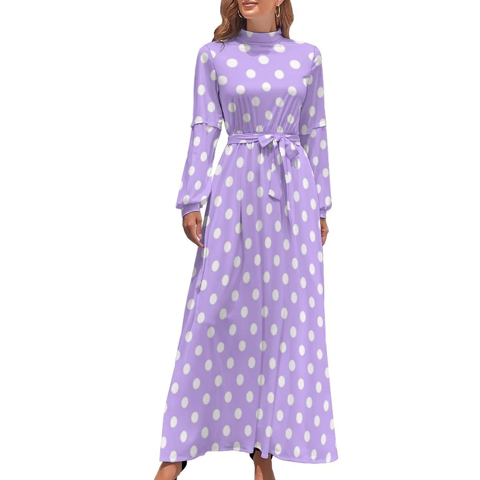 thumbnail image 1 of Vestido largo con estampado de lunares en violeta claro y blanco Vestidos de mujer Vestidos casuales, 1 of 5