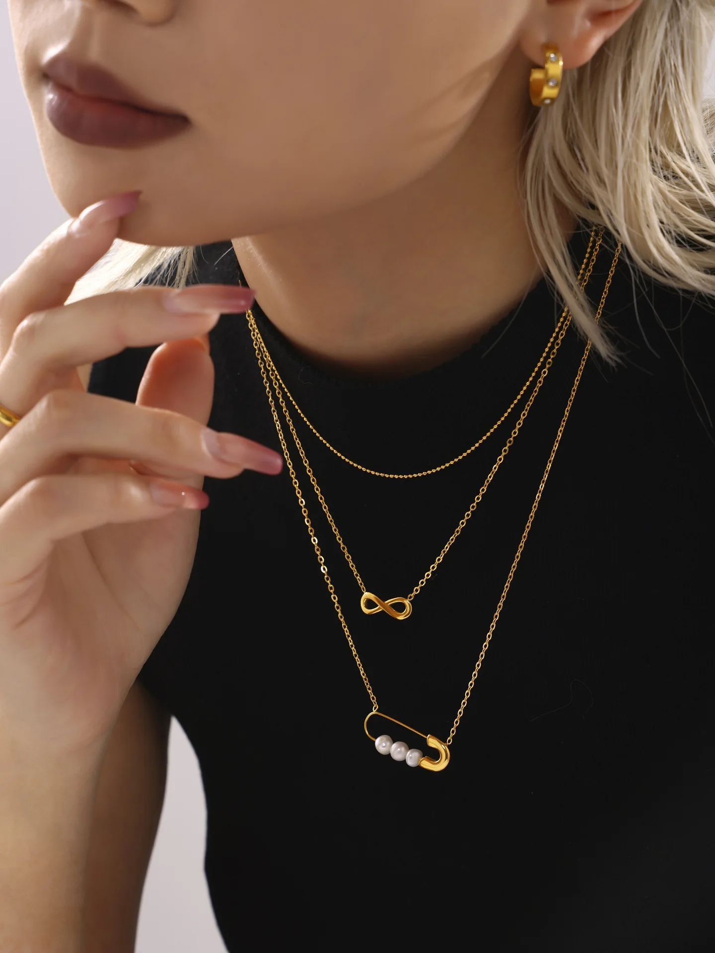 Clip-Anhänger-Halskette, Edelstahl-Kette für Frauen, Süßwasserperle, Natursteine, wasserdicht, luxuriös, Charm-Schmuck, Geschenk – Detail 4
