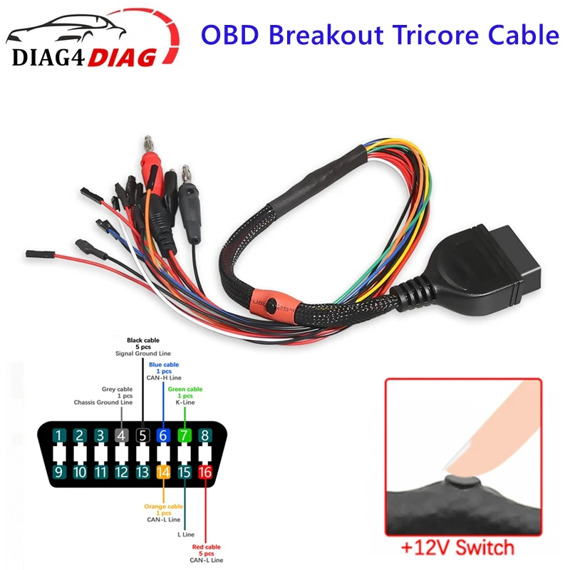 Adattatore Diagnostico Obd2 Mpps V21 Cavo Tricore Breakout Obd Cavo Pinout Ecu Interruttore 12V