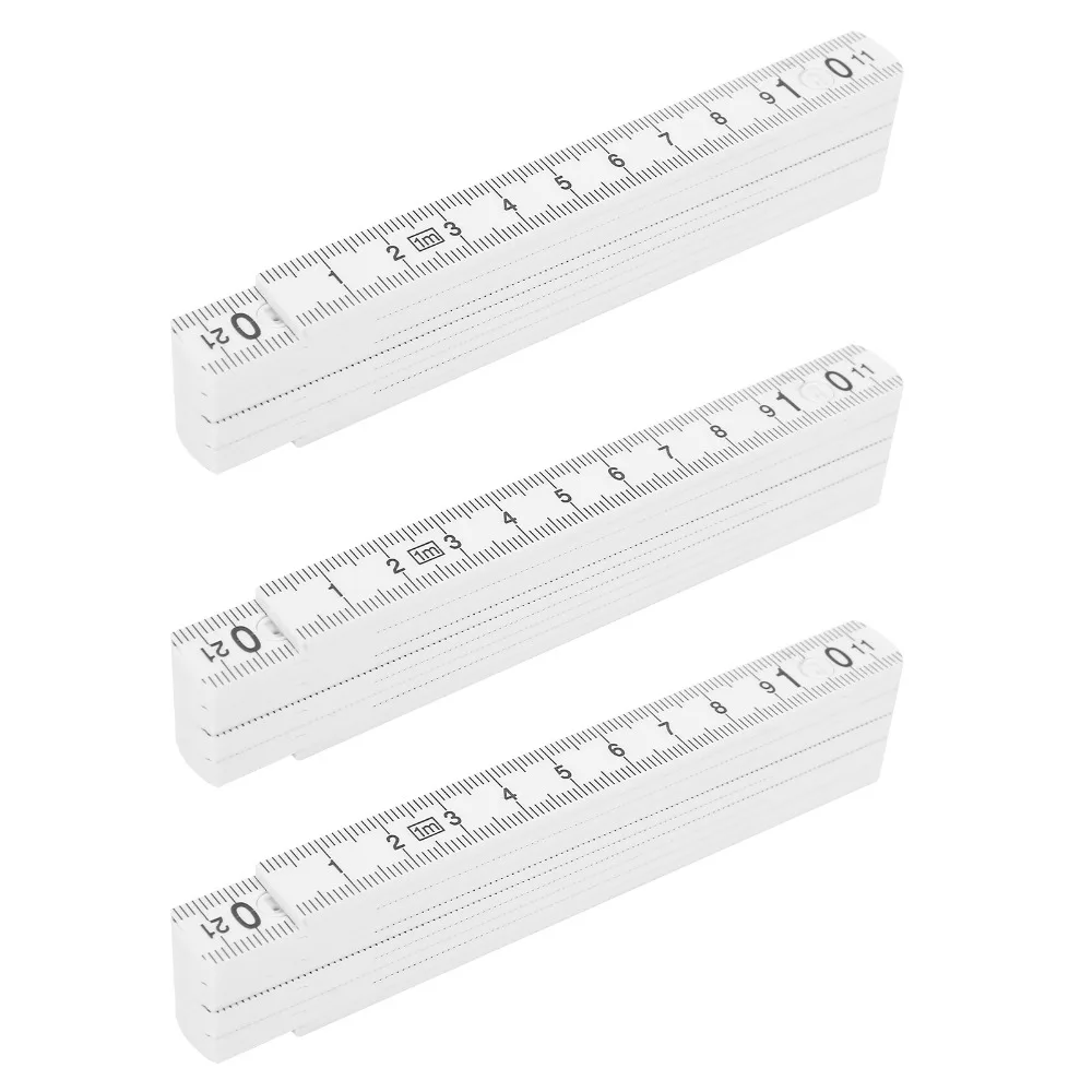 3PCS 내구성 플라스틱 접이식 자 흰색 10단 선형 측정 도구 경량 다각도 미터 측정 도구 목공 도구