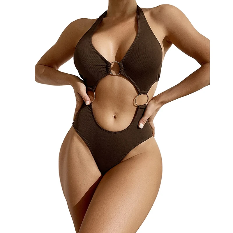 

New Women Swimsuit 2023 Hollow Out One Piece Halter Swimwear Female Monokini Padded Bra Beachwear Mujer Summer Bathing Suit