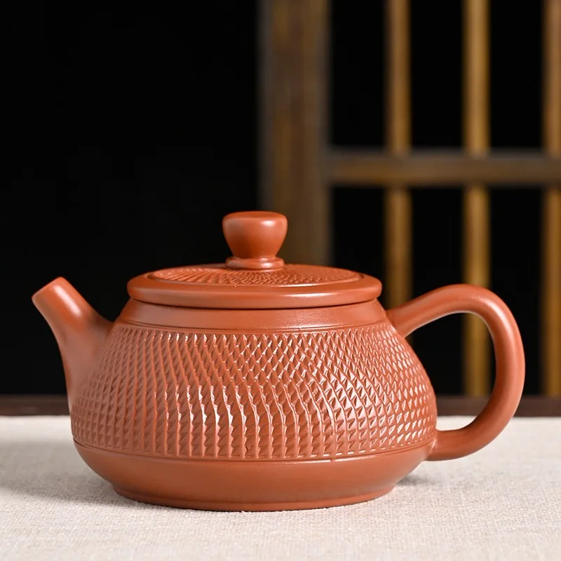Purple Sand Original Mineral Mud Relief KungFu Tea Pot Handmade Household Solid Color Single Pot Western Shi Pot Chinese Tea Set