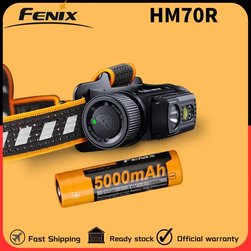 Fenix hm70r-金属製ヘッドランプ1600ルーメン充電式トリプルライトソース,21700リチウムイオン電池5000mAh