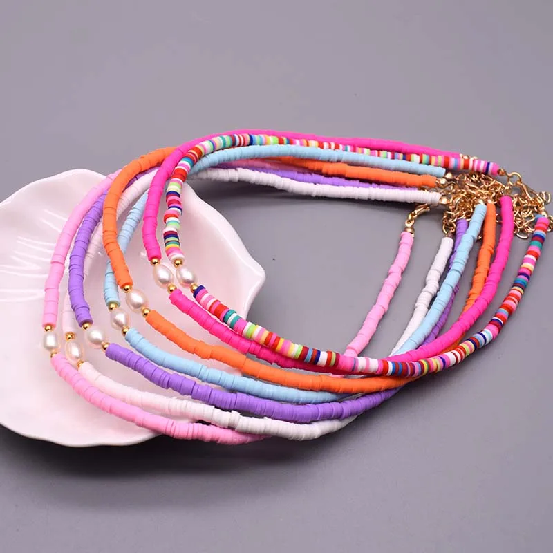 4mm Heishi Necklaces, Rainbow Surfer Glass Pearl Necklace, African