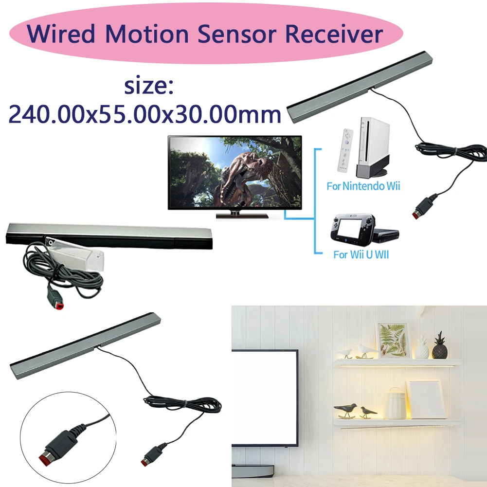 Wired Motion Sensor Receiver with Extension Cord Remote Infrared Ray IR Inductor Bar Sensor Strip for Nintendo Wii Wii U Console