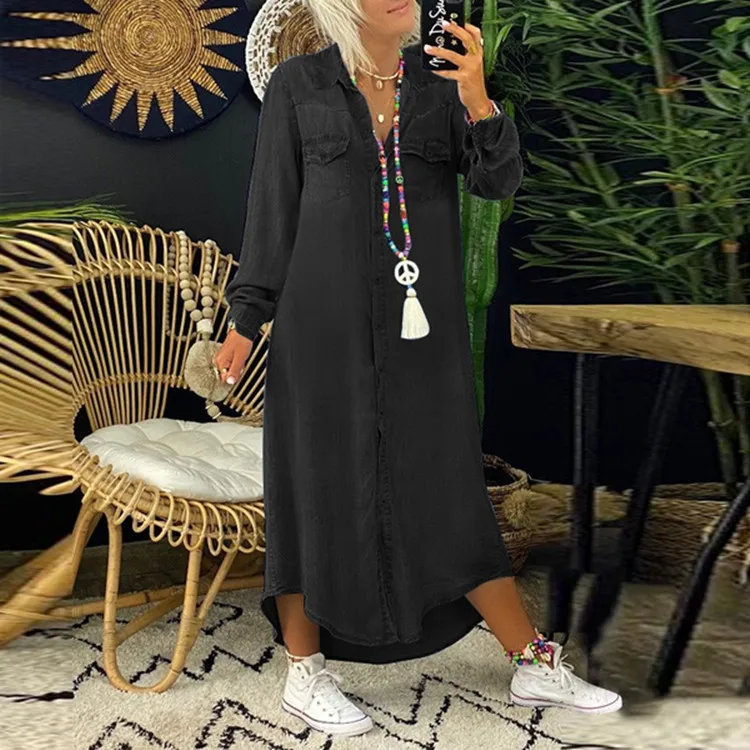 Elegant Shirt Maxi Dress for Women 20223 Autumn Fashion Long Sleeve Print Dresses Streetwear Vintage Harajuku Casual Loose Robe