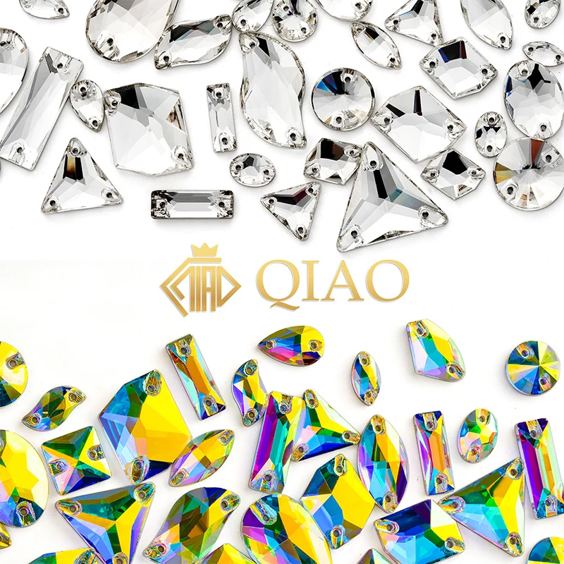 QIAO 25Pcs/set AAAAA Mix Size Glass Sewn Rhinestones Sewing Crystal AB ...