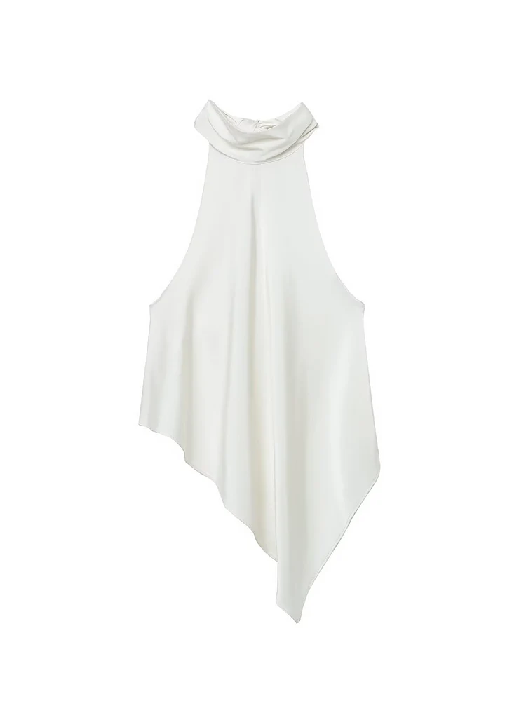  Fashion New Women's Satin Halter Vest Elegant Irregular Hem Backless Sleeveless Street Tank Tops  Summer Vacation Casual Tops