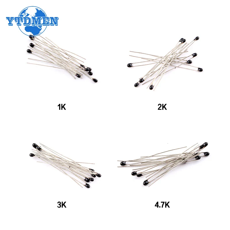 100pcs 10values NTC-MF52AT NTC Thermistor MF52 Thermal Resistor Kit 1K 2K 3K 4.7K 5K 10K 20K 47K 50K 100K OHM 3590 5%