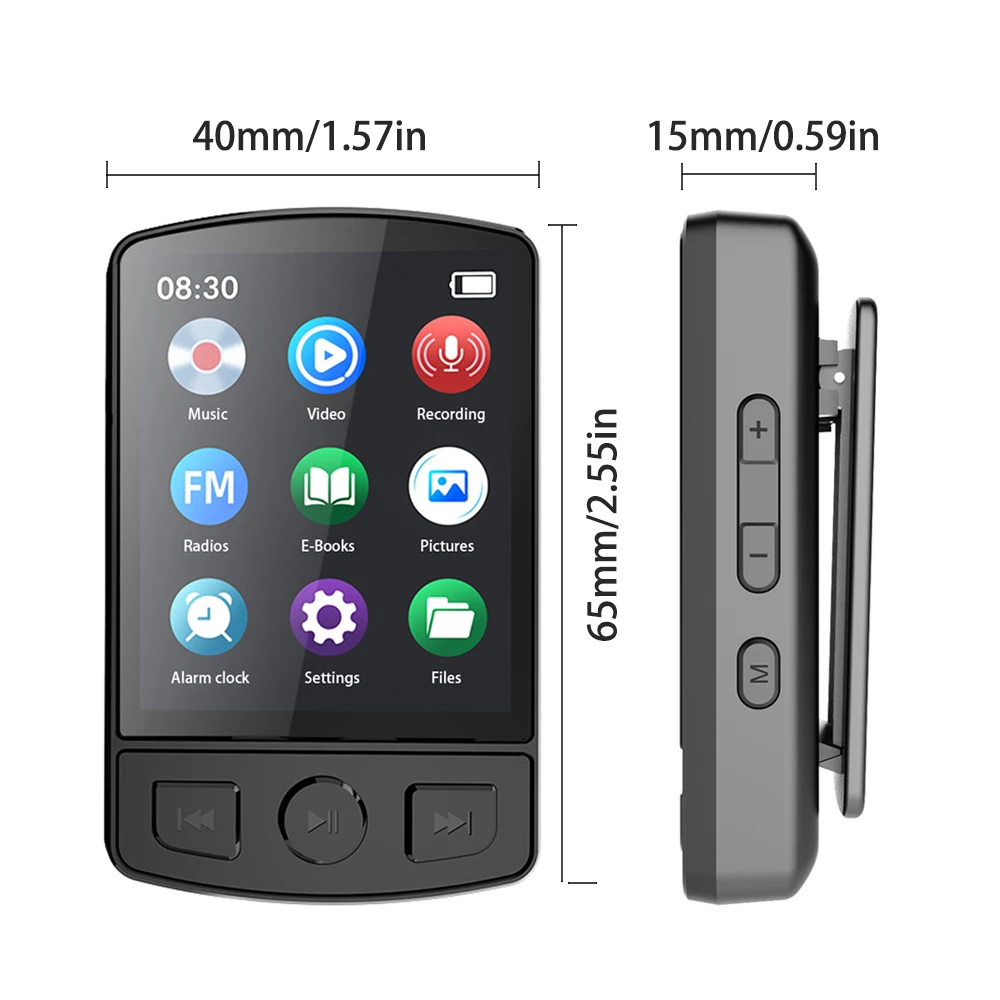 1.77 Inch Color Screen Bluetooth 5.2 MP3 Player with Speaker Mic, Lossless HiFi Music Player Support 128GB TF Card, Recording