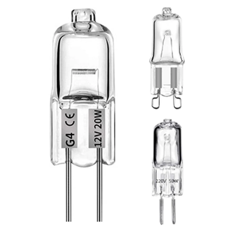 2Pcs/Lot Top Quality Clear Halogen G4/G5.3/G9 Bulb DC 12V/220V Type Halogen Lamps Lights With Inner Box For Home Decor