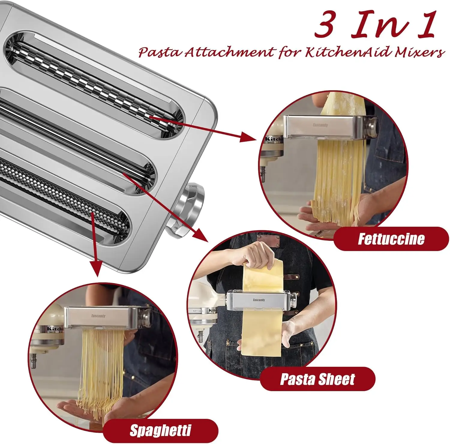All Metal Pasta Maker Attachment for KitchenAid, In Pasta