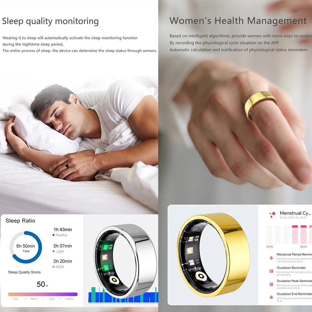 SR02 Smart Ring Stainless Steel Health Monitoring Life Waterproof Multi-sport Modes Heart Rate Blood Oxygen Tracker Ring